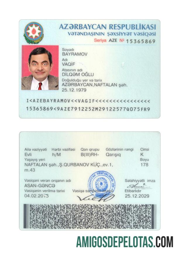 Modelo atual do cartão de identificação do Azerbaijão 2016